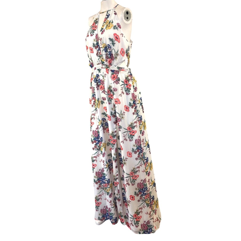 Express Floral Halter Maxi Dress Side Cutout Keyhole Boho Summer Wedding Size M - Picture 3 of 14